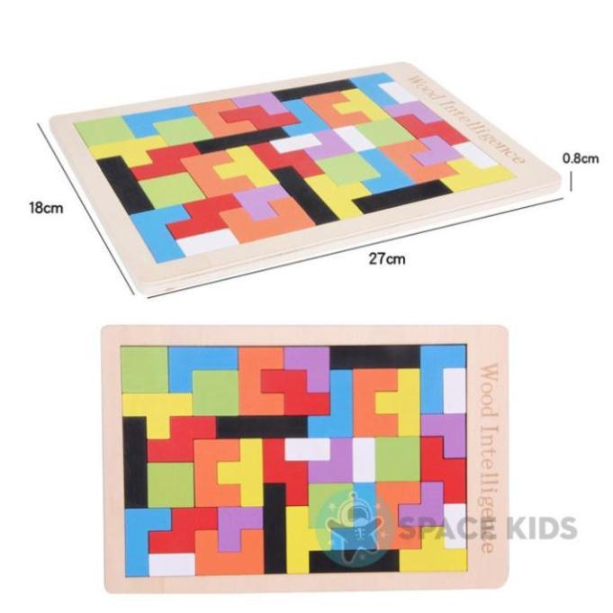 Đồ chơi gỗ cho bé Bảng xếp hình gỗ Tetris Montessori thông minh cho bé