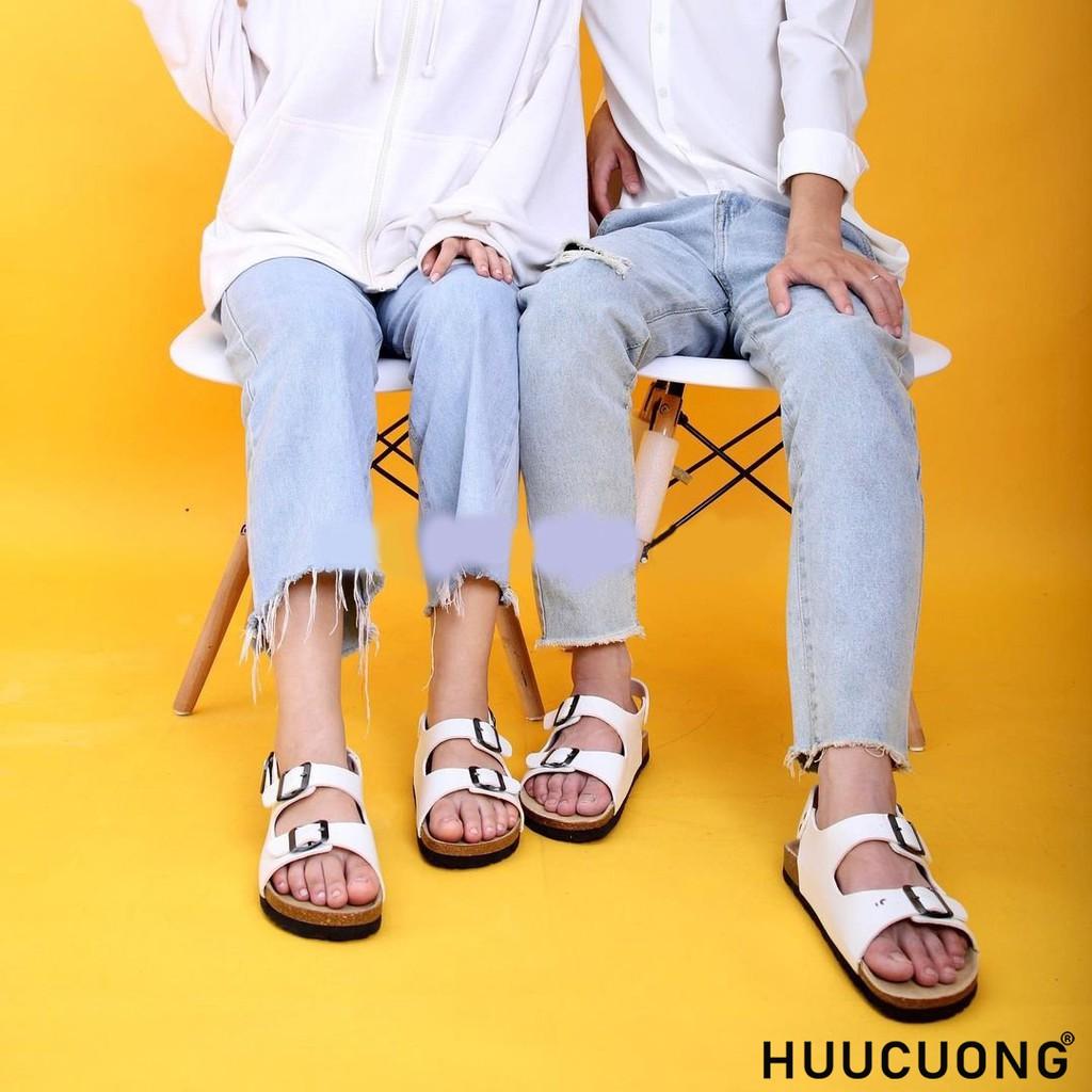 Giày Sandal nữ HuuCuong 2 khóa trắng đế trấu handmade