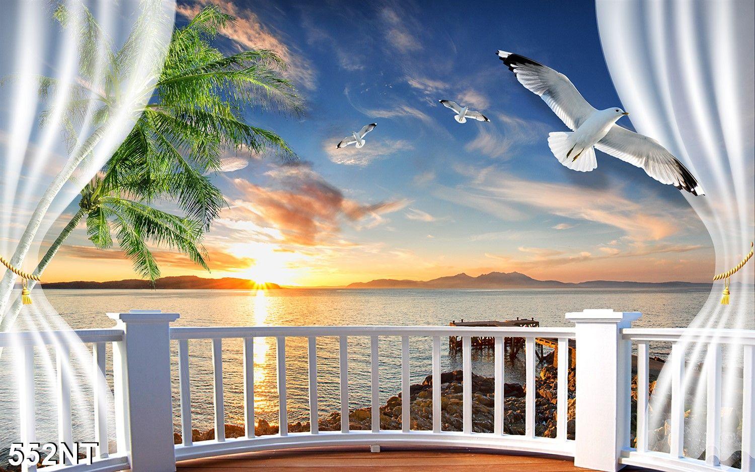 TRANH DÁN TƯỜNG 3D PHONG CẢNH BIỂN ĐẸP 552NT - TRANH DÁN TƯỜNG BÃI BIỂN BỜ CÁT