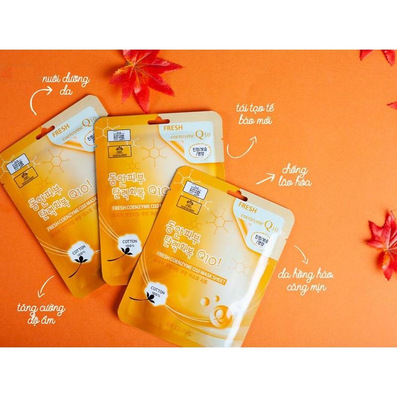 Combo 10 Mặt nạ bổ sung Collagen 3W Clinic Fresh Coenzyme Q10 Mask Sheet 23ml x 10