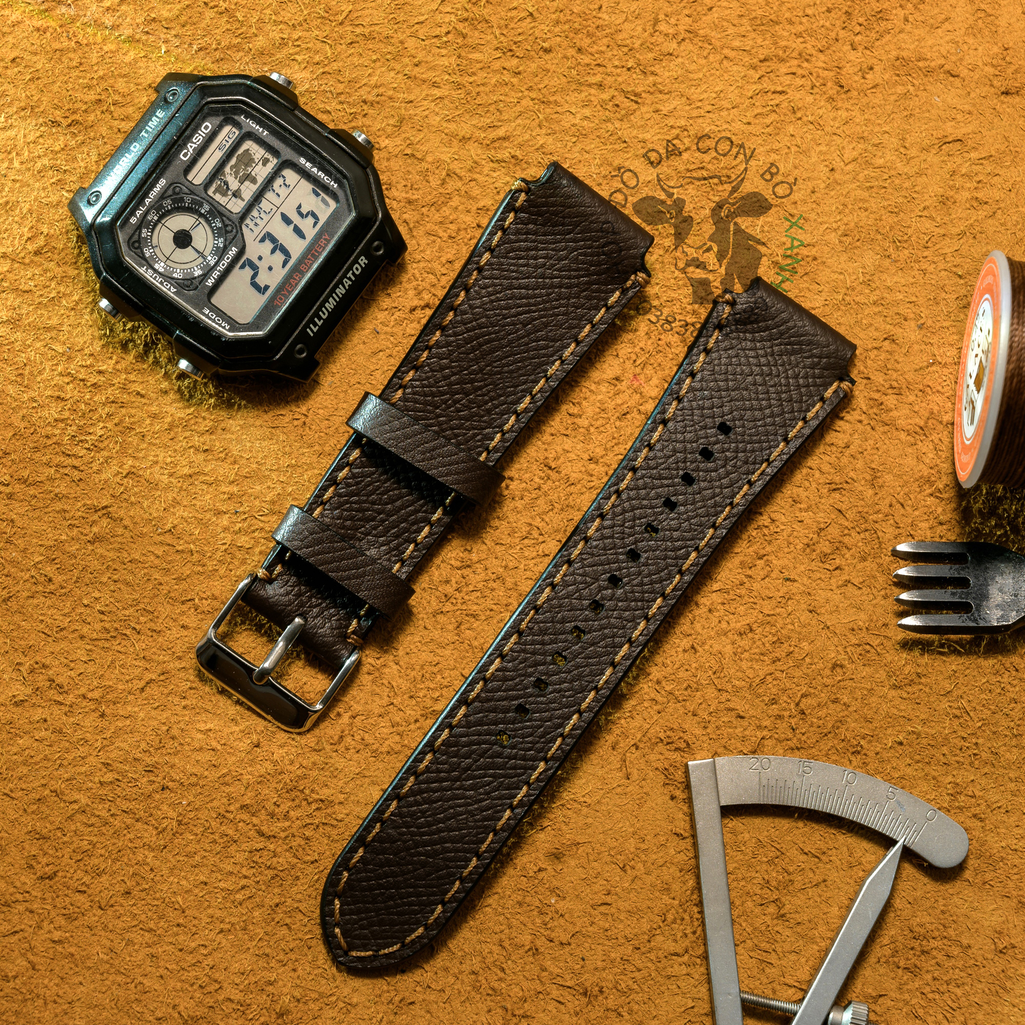 Dây da đồng hồ dành cho Casio Ae1200 - seiko size 18mm Handmade