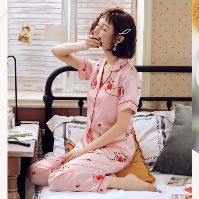 Đồ Bộ Pijama nữ đẹp, Đồ Ngủ Pijama dài - Sợi Lụa Satin Cao Cấp Mềm, Mịn - Siêu Dễ Thương B58