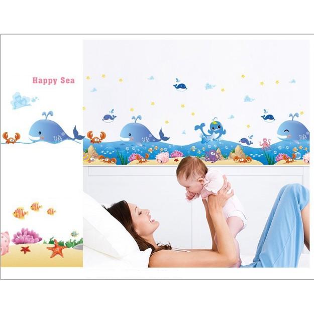Decal trang trí chân tường - Cá Voi Xanh Đại dương