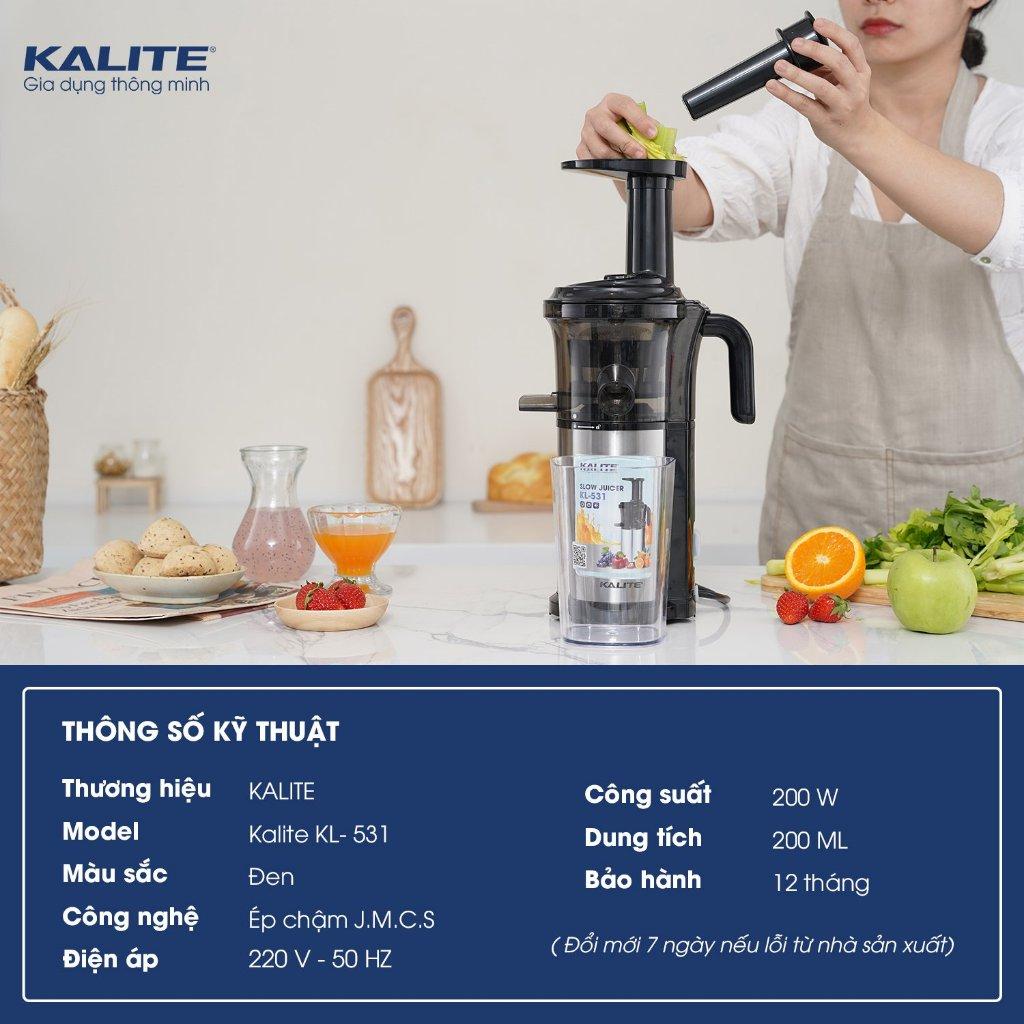 Máy Ép Chậm Kalite KL531, Ép Kiệt Bã Công Suất 200W, Hàng Chính Hãng