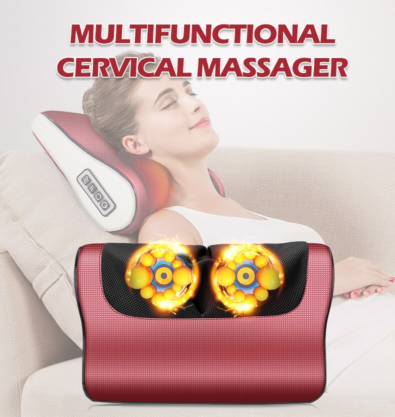 Gối Massage, Máy Massage Hồng Ngoại Cổ Vai Gáy Lưng Giảm Đau Đầu Hiệu Quả 16 Bi Cao Cấp Thế Hệ Mới