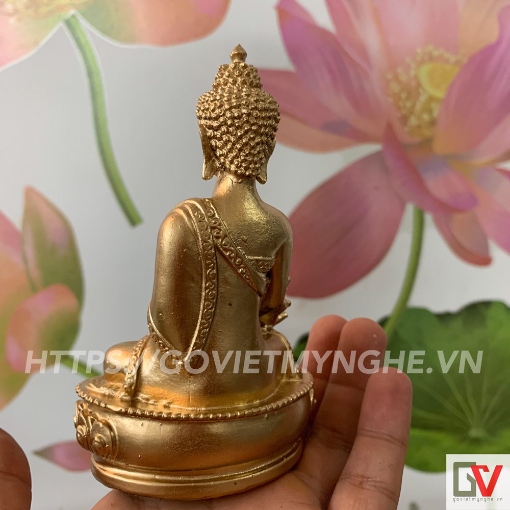 Tượng đá Phật Dược Sư Lưu Ly Quang ngồi tòa sen - Chiều Cao 12cm - Màu nhũ đồng