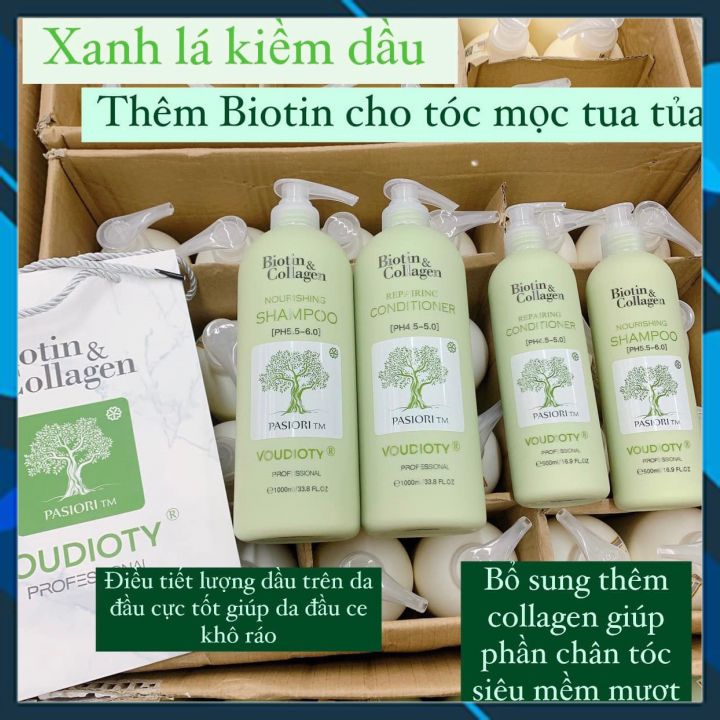 BỘ DẦU GỘI XẢ VOUDIOTY NOURISHING BIOTIN &amp; COLLAGEN XANH LÁ NEW 2022 NGĂN GÃY RỤNG CHO TÓC DẦU NHỜN 500ML*2 (BỘ NHỎ)