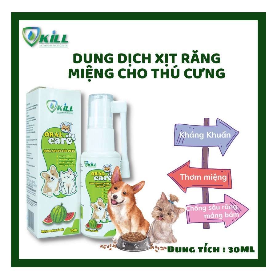 xịt thơm miệng chó mèo Vkill 30ml hương dưa hấu ngọt ngào - an toàn lành tính hiệu quả tức thì