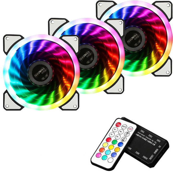 Bộ 3 Fan LED NEEDMAX RGB D-Ringer Rainbow + Hub Điều Khiển (Tặng cáp OTG Type C Earldom) - Hàng Nhập Khẩu