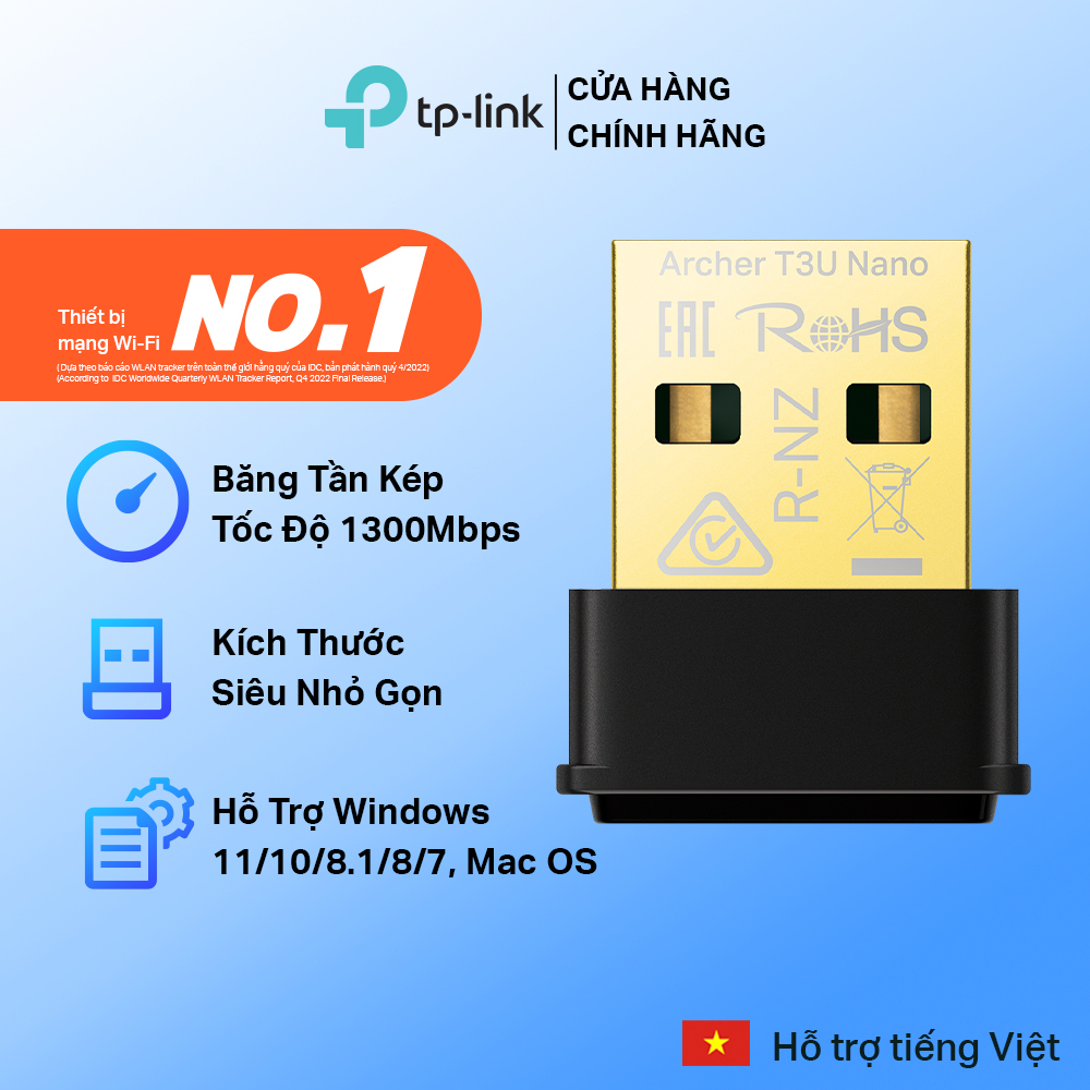 [Hàng Chính Hãng] Bộ Chuyển Đổi USB Wifi TP-Link Archer T3U Nano Chuẩn AC 1300Mpbs