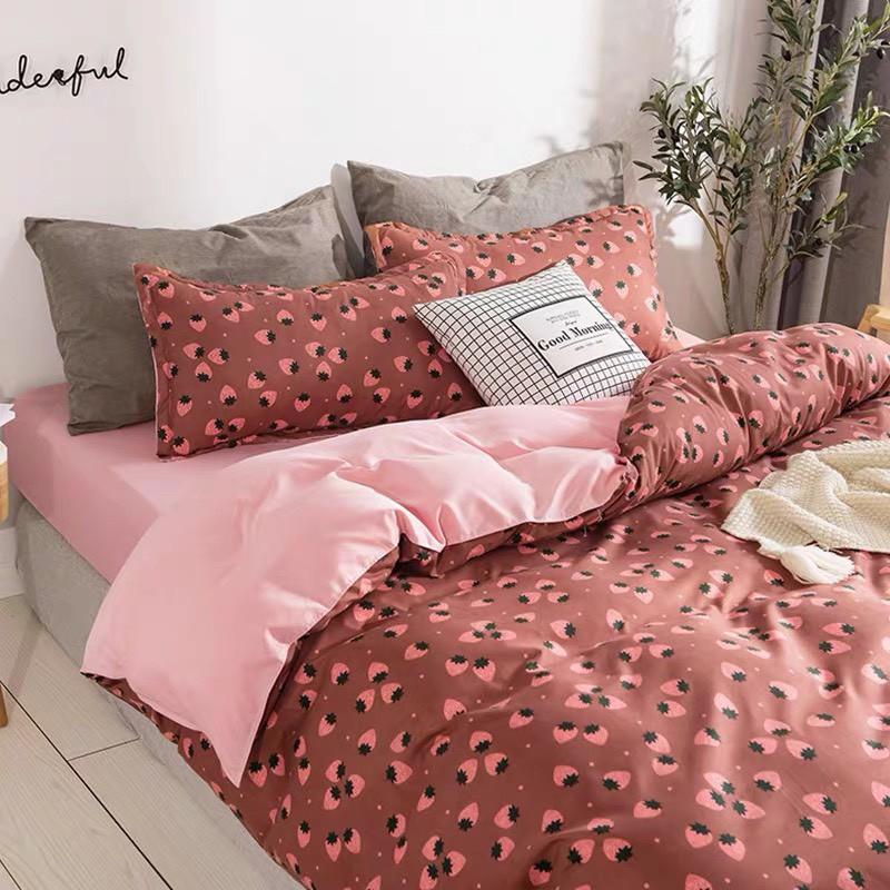 Chăn Ga Gối Đệm -Sét Chăn Ga Gối Dâu PolyCotton Punpu3051