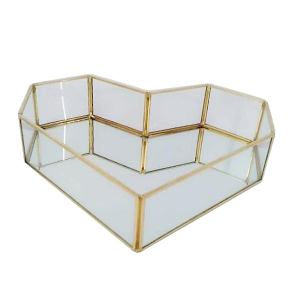 Creative Heart Shape Metal Mirrored Jewelry Tray Dresser Cosmetic Organizer