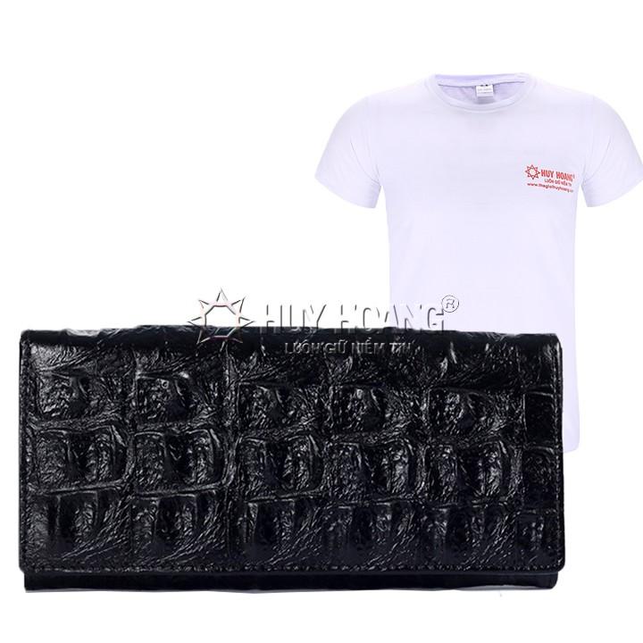Bóp nữ da thật vân cá sấu Huy Hoàng 2 gấp vân lớn màu đen, nâu, vàng bò HC3116-17-18