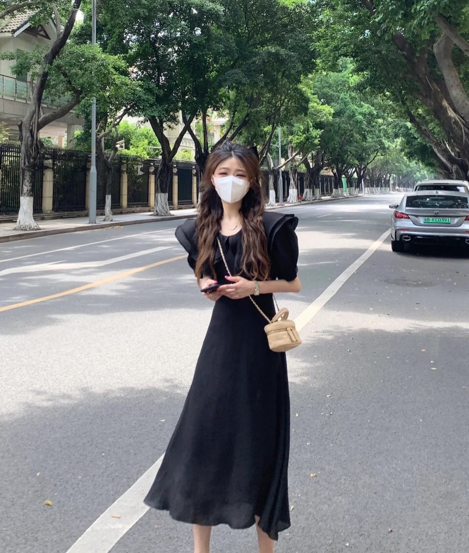 Đầm maxi tơ cổ bèo ulzzang hàn quốc