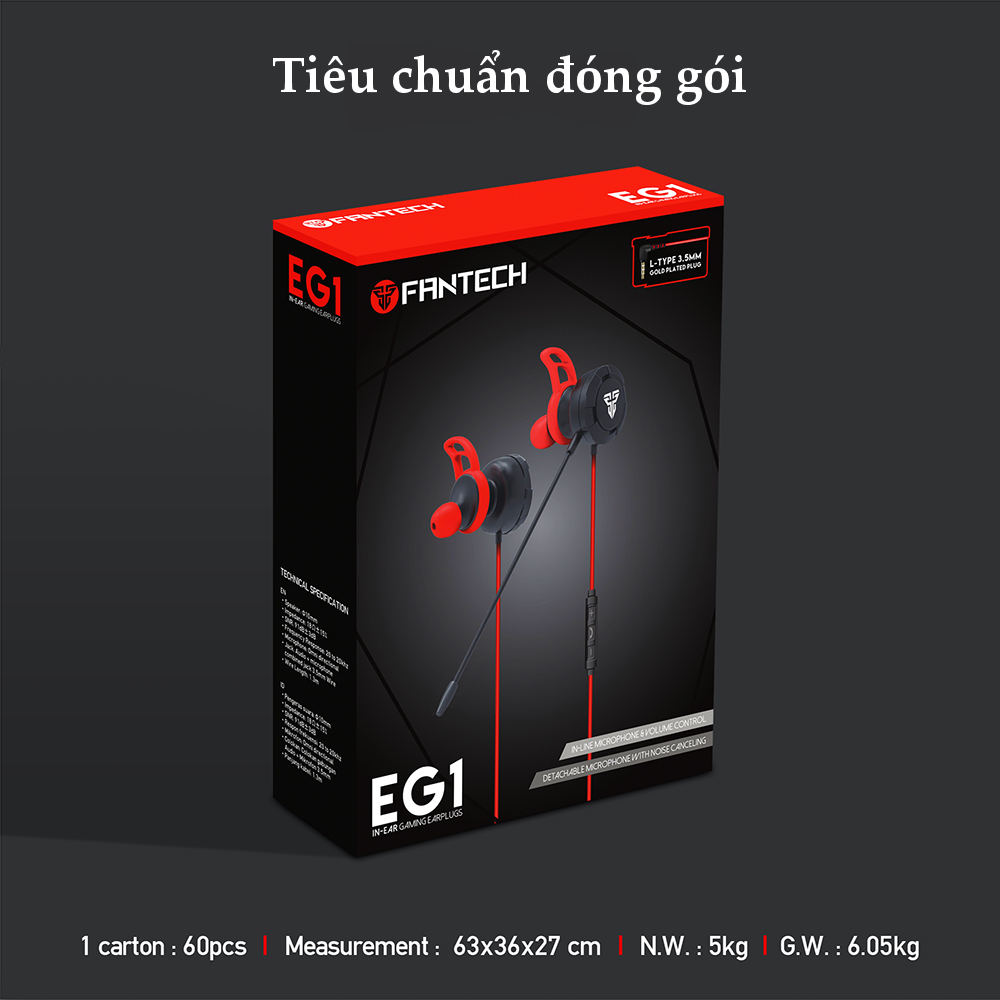 Tai nghe Gaming nhét tai Fantech EG1 dùng cho điện thoại máy tính bảng âm bass siêu trầm và ấm - Hàng chính hãng