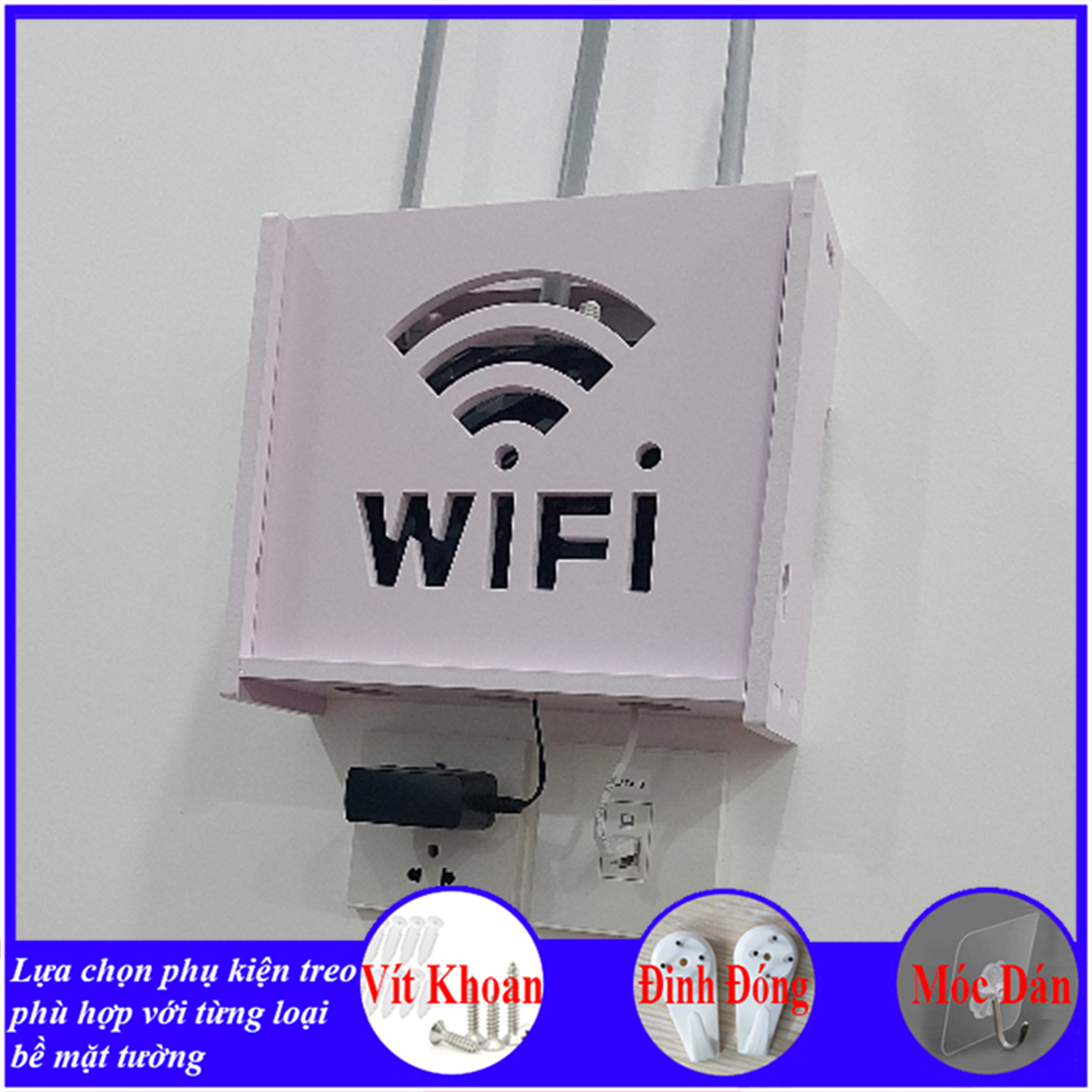 Kệ treo tường, kệ đặt modem wifi, đầu thu kỹ thuật số, remote, điện thoại, chất liệu gỗ Pitech cao cấp màu trắng - B011