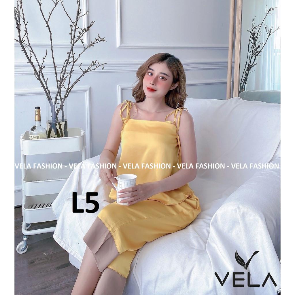 Bộ Lửng quần Lỡ 2 dây buộc nơ lụa Satin cao cấp