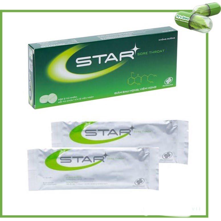 Viên, kẹo ngậm ho, thông mát họng không đường STAR SORE THROAT - màu xanh lá/ xanh dương/cam (hộp 2 vỉ x 12 viên/hộp