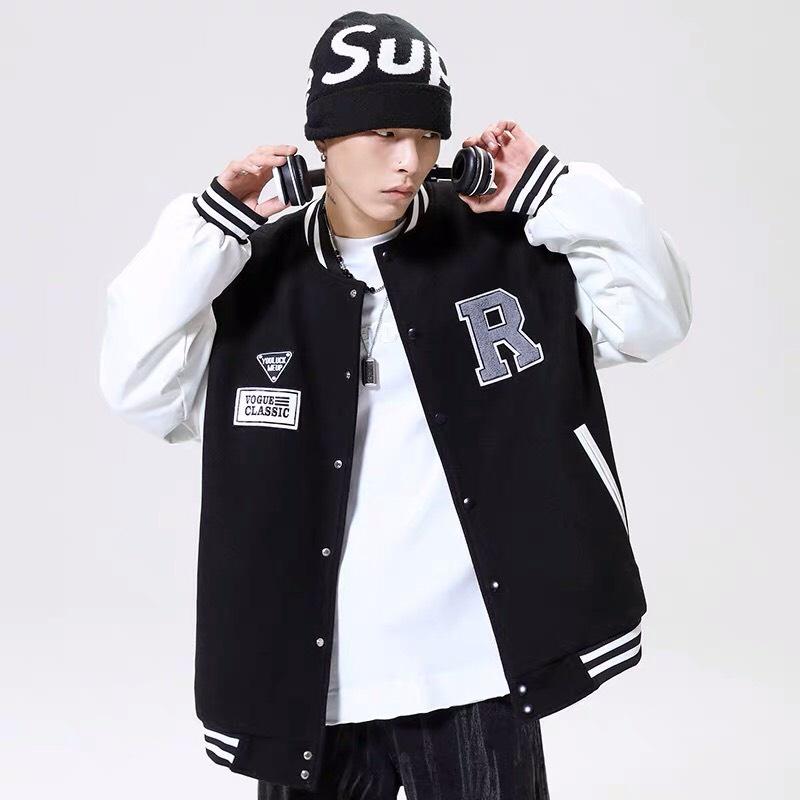 Áo Khoác Bomber Varsity Jacket Bóng Chày Thêu Chữ  Chất Da Lộn Lót Dù Form Rộng Basic Nam Nữ Unisex Couple Ulzzang