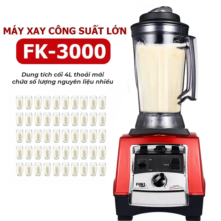 Máy xay sinh tố đậu nành công nghiệp Fuki 3000W FK-3000 (Màu đỏ) - Hàng chính hãng