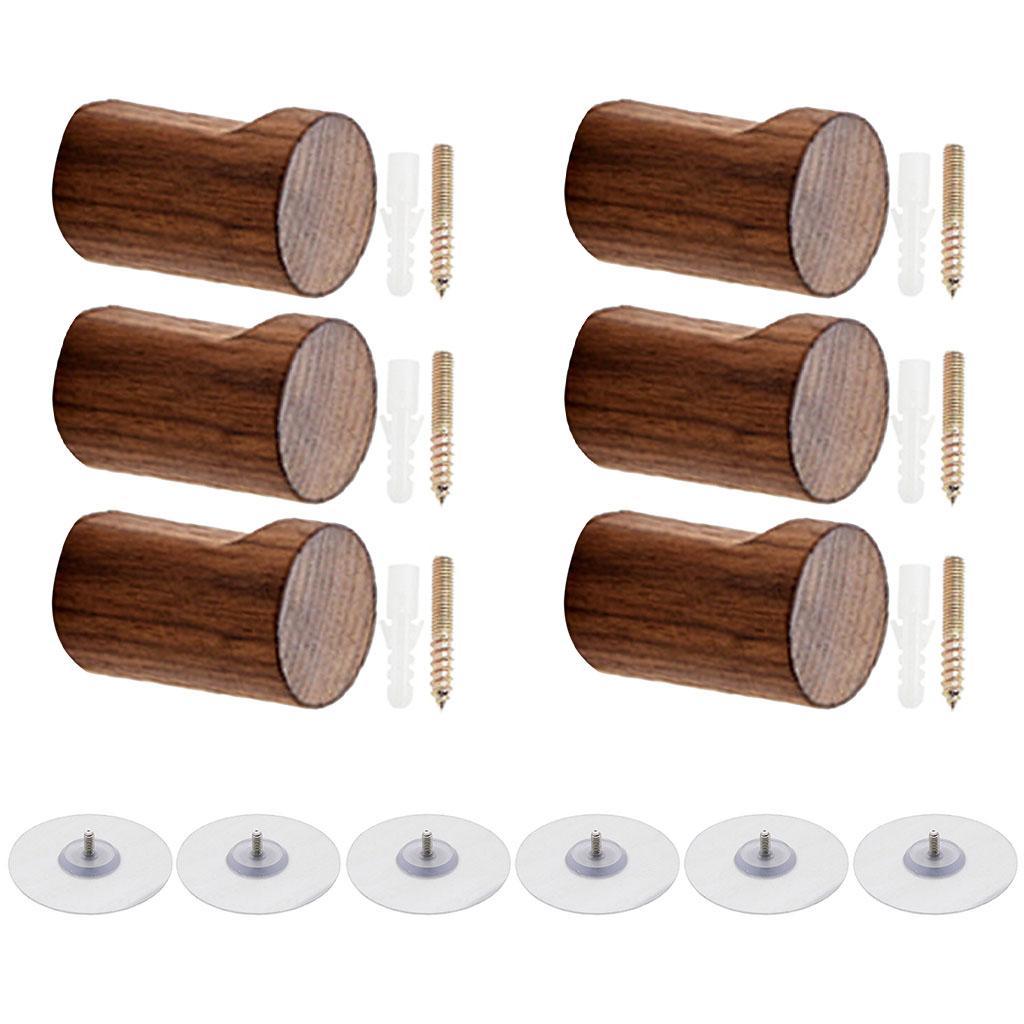 6 PCS Decorative Wall Hooks Kitchen Bathroom Door Wooden Hooks Light Brown
