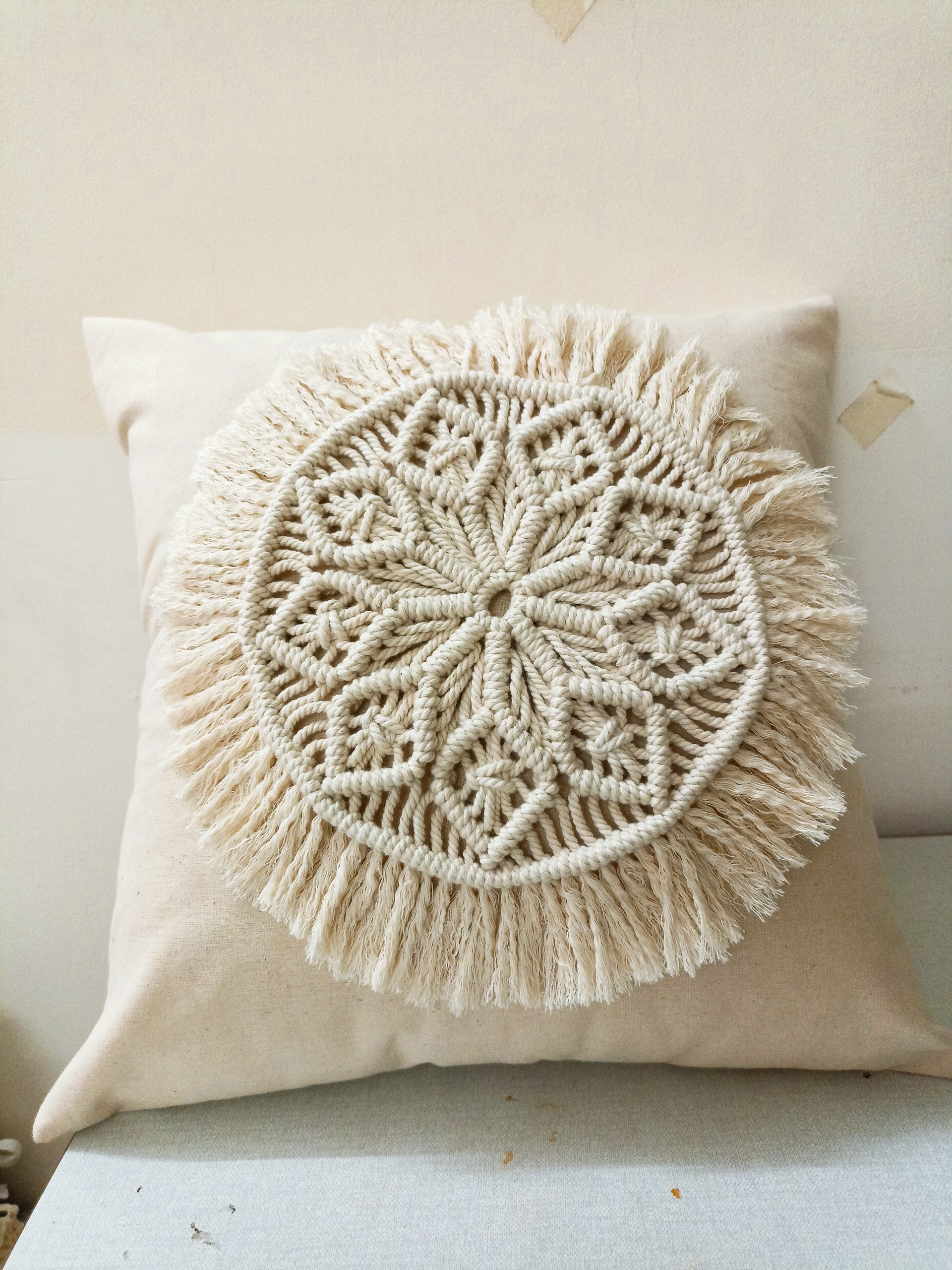 Vỏ gối macrame vỏ gối vải canvas phối hoạ tiết tết dây thủ công phong cách vintage