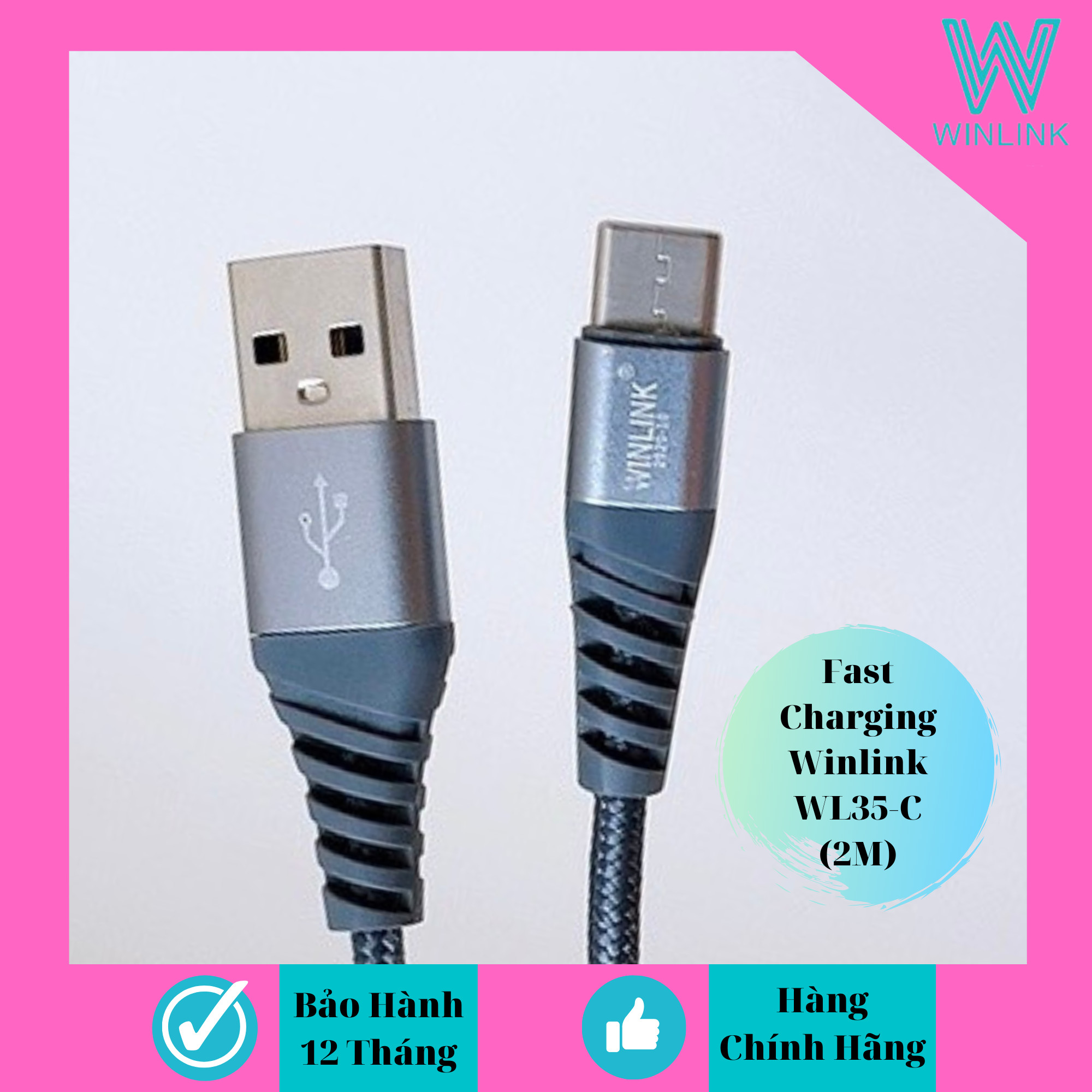 Dây cáp sạc nhanh 5A hãng chính hãng Winlink  35C đuôi TypeC - dài 2m