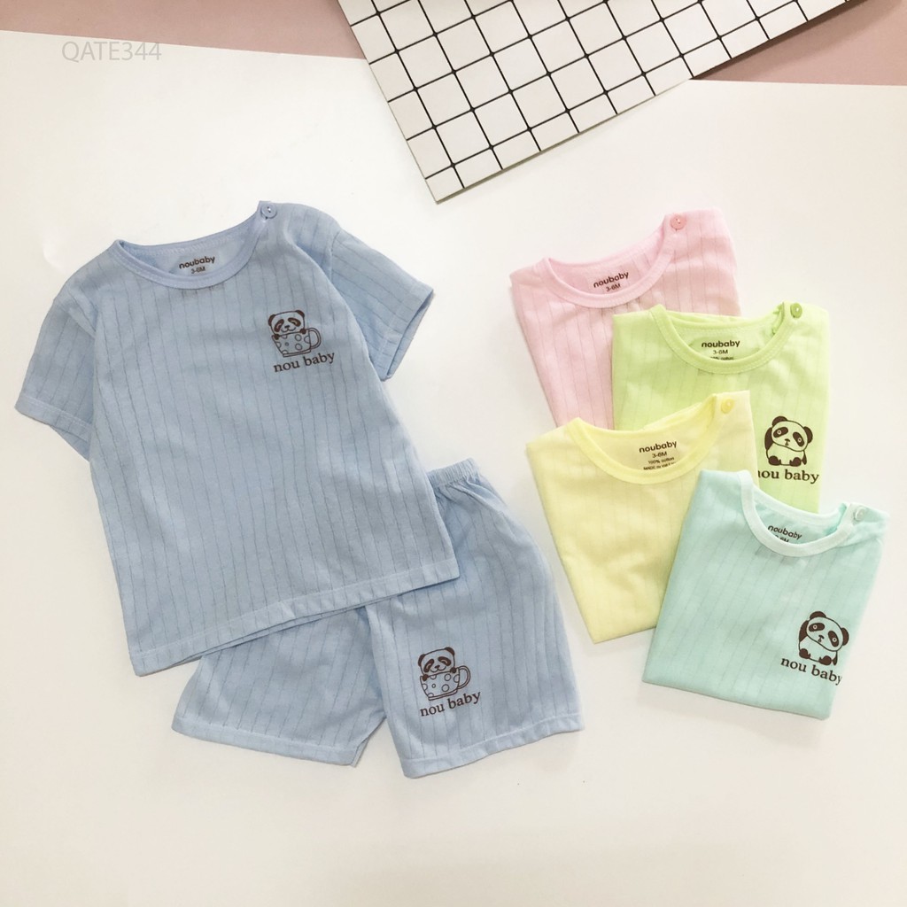 Set 5 bộ quần áo cộc tay cho bé vải cotton kẻ mẫu trơn mỏng mát, thấm hút mồ hôi rất tốt