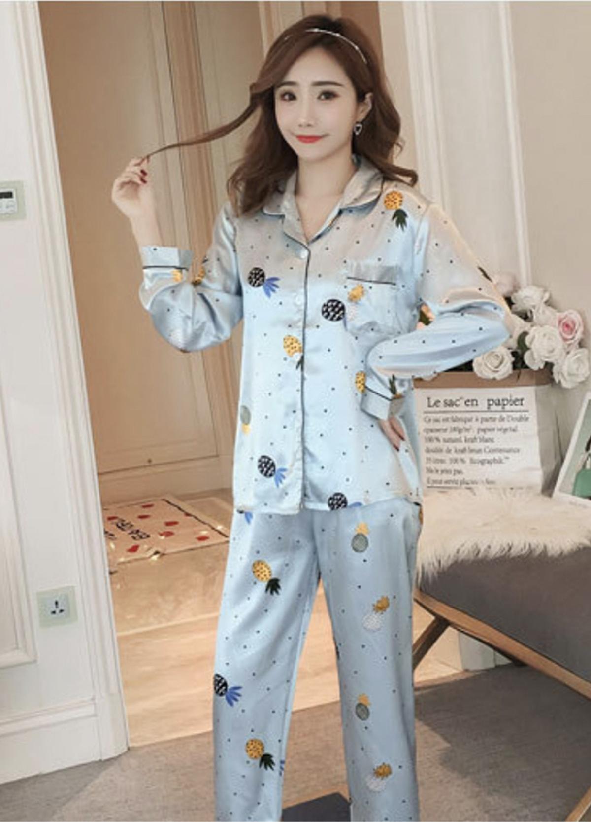 Đồ bộ phi lụa dài tay  - Tặng kèm 01 khóa chặn cửa tủ lạnh