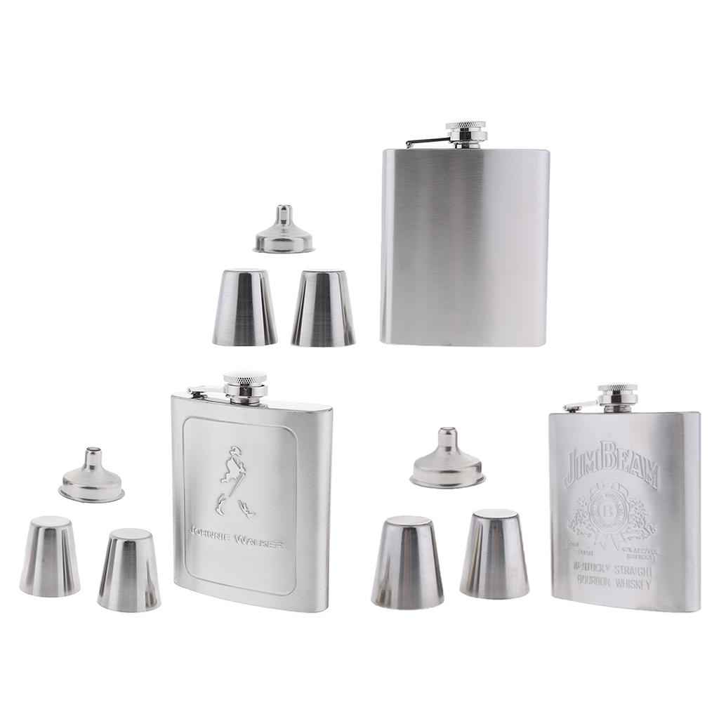 Hip Flask Stainless Steel Pocket Whiskey Engrave Funnel Drink Cup Spirit Set