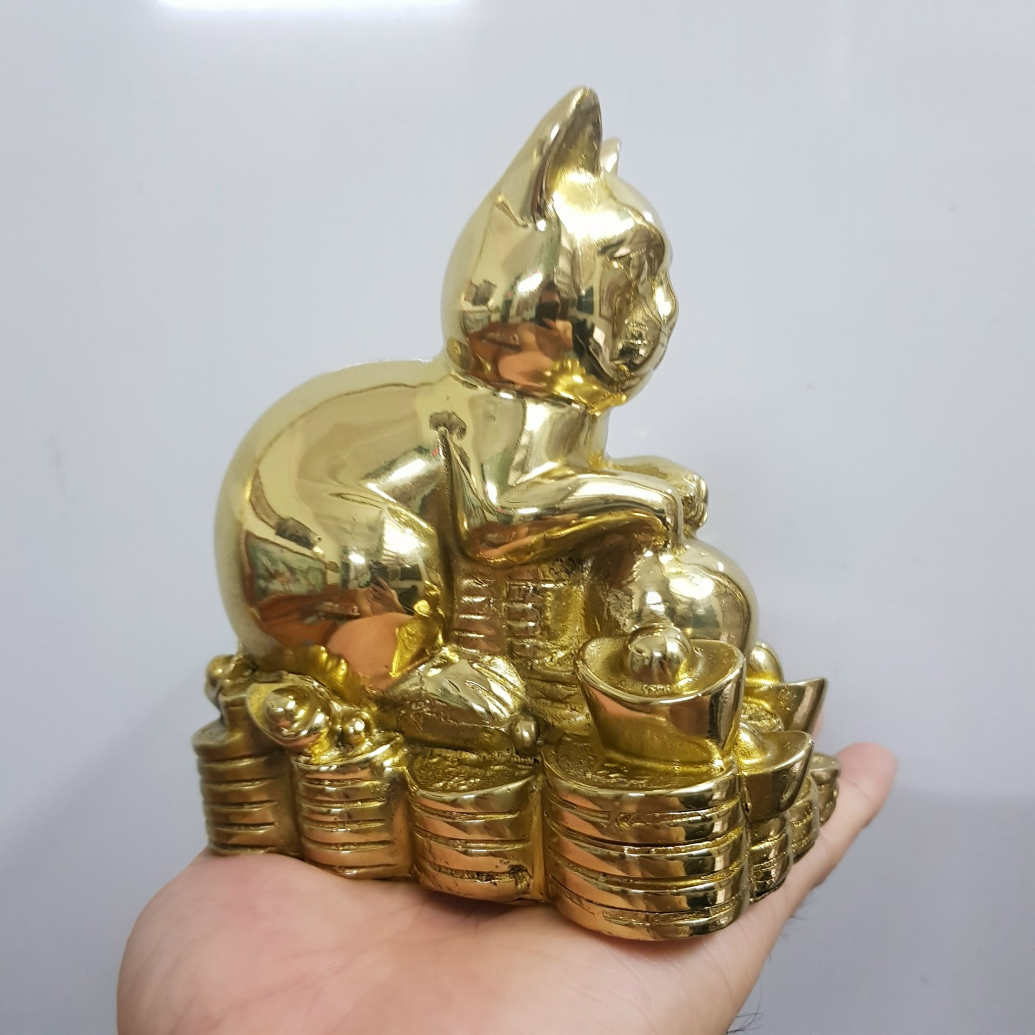 Tượng mèo kim tiền bằng đồng MS34a