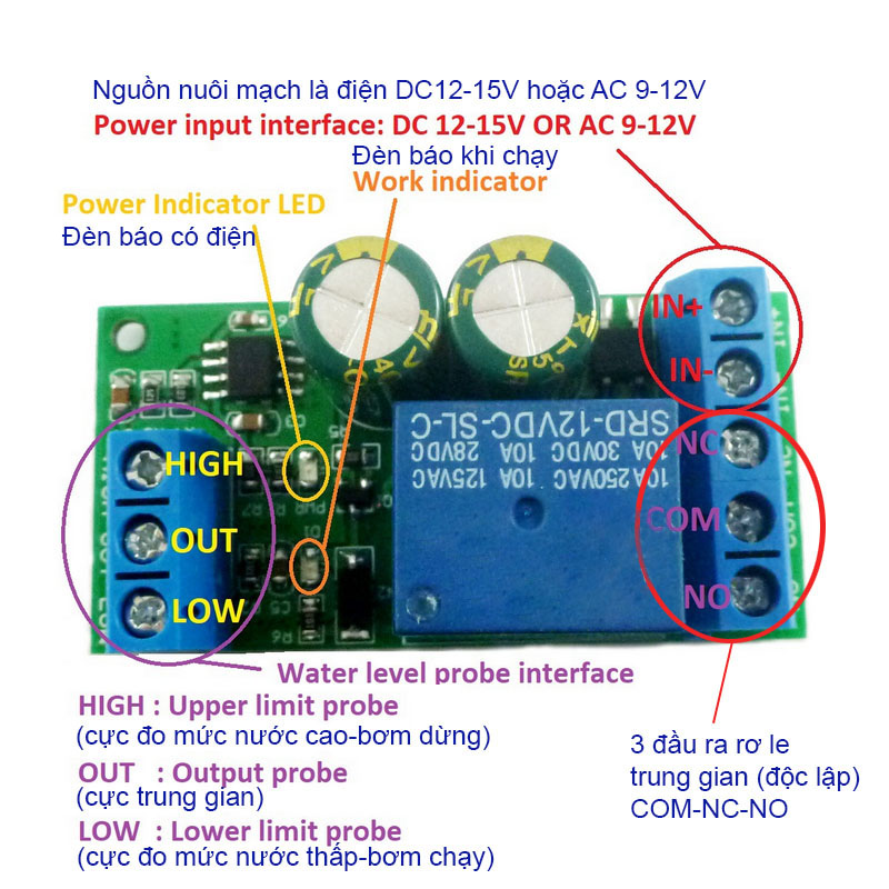 Module mạch công tắc cảm biến mực nước với 2 mức cao và thấp LC25A01-10A