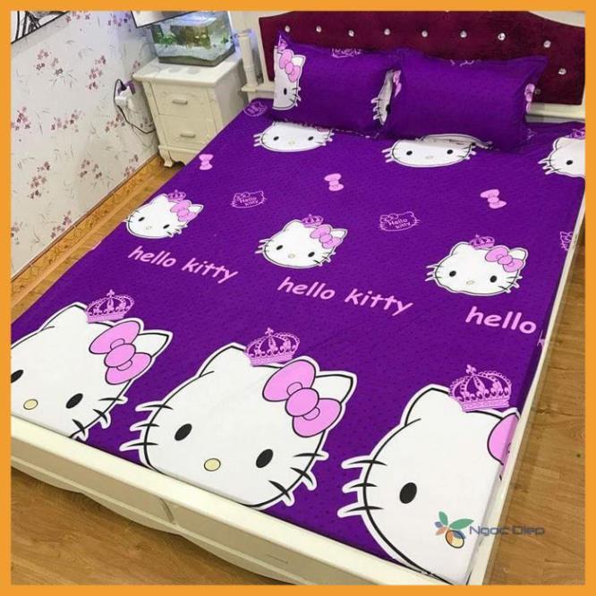 Bộ ga gối poly cotton m6, m8 mẫu Hello Kitty tím