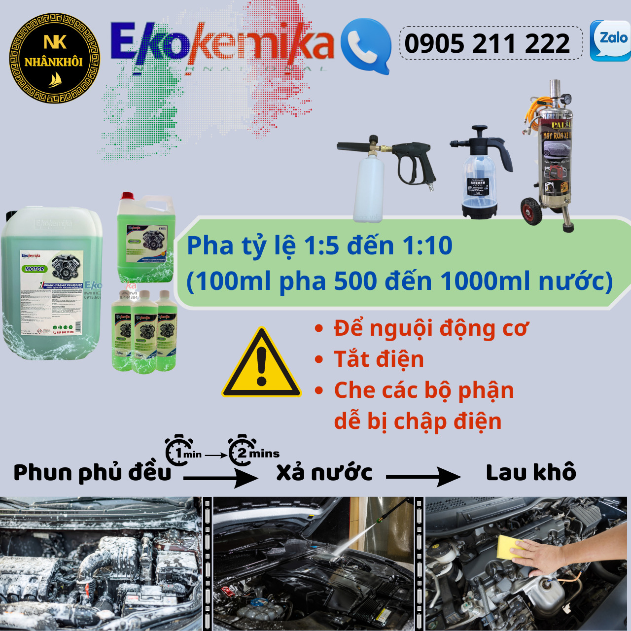 Motor - 1 lít - Dung dịch rửa khoang động cơ, khoang máy - Làm sạch dầu mỡ - Ekokemika