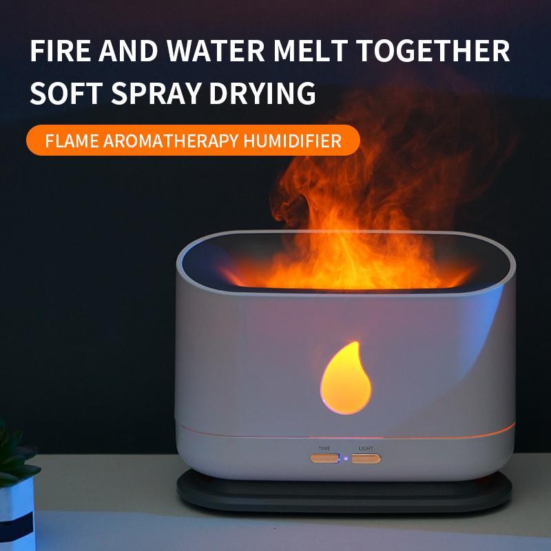 Air Humidifier with Flame Night Light Quiet 200ml Water Tank Aroma Diffuser