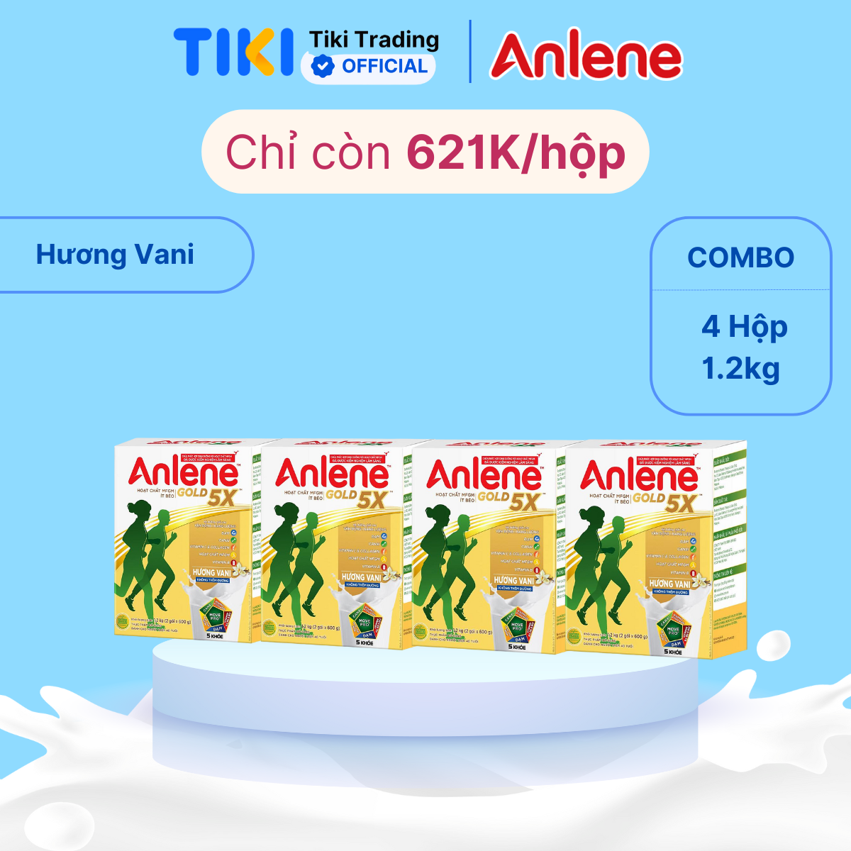Combo 4 Sữa Bột Anlene Gold 5X Hương Vanilla (Hộp Giấy 1,2kg)