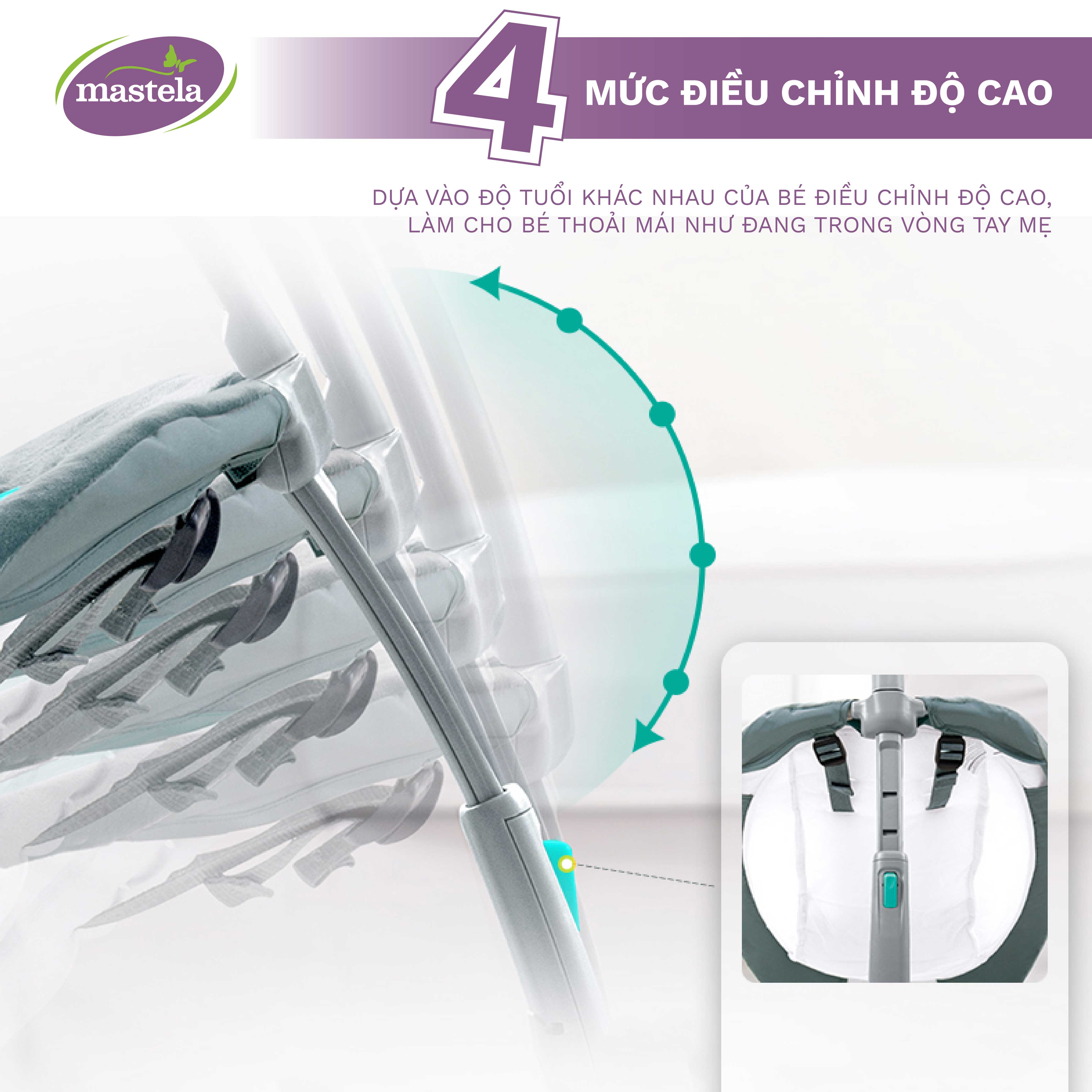 Ghế rung cho bé sơ sinh Mastela 6915/6917 có đồ chơi kèm nhạc trắng ru ngủ, 4 nấc điều chỉnh độ cao gọn nhẹ tiện lợi