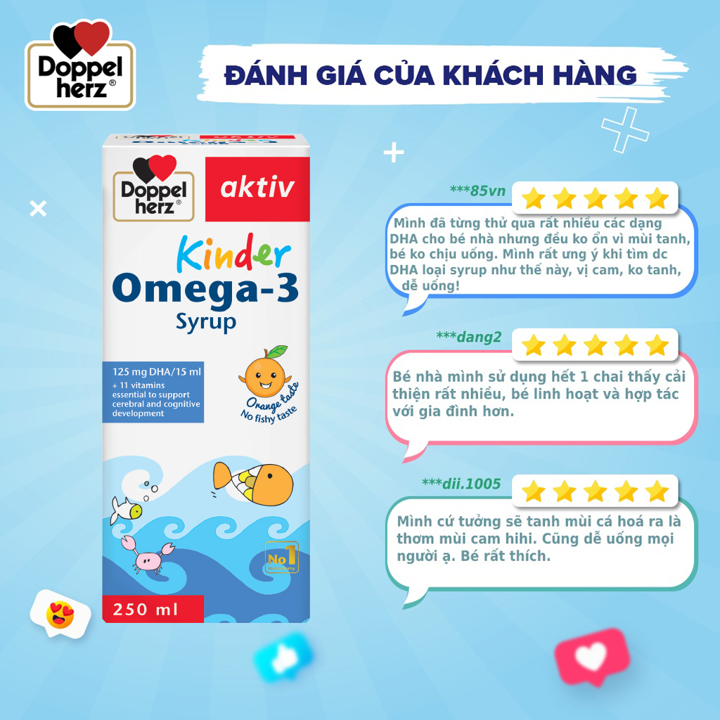 Siro hỗ trợ phát triển não bộ và thị lực cho bé Doppelherz Aktiv Kinder Omega-3 Syrup (Chai 250ml)