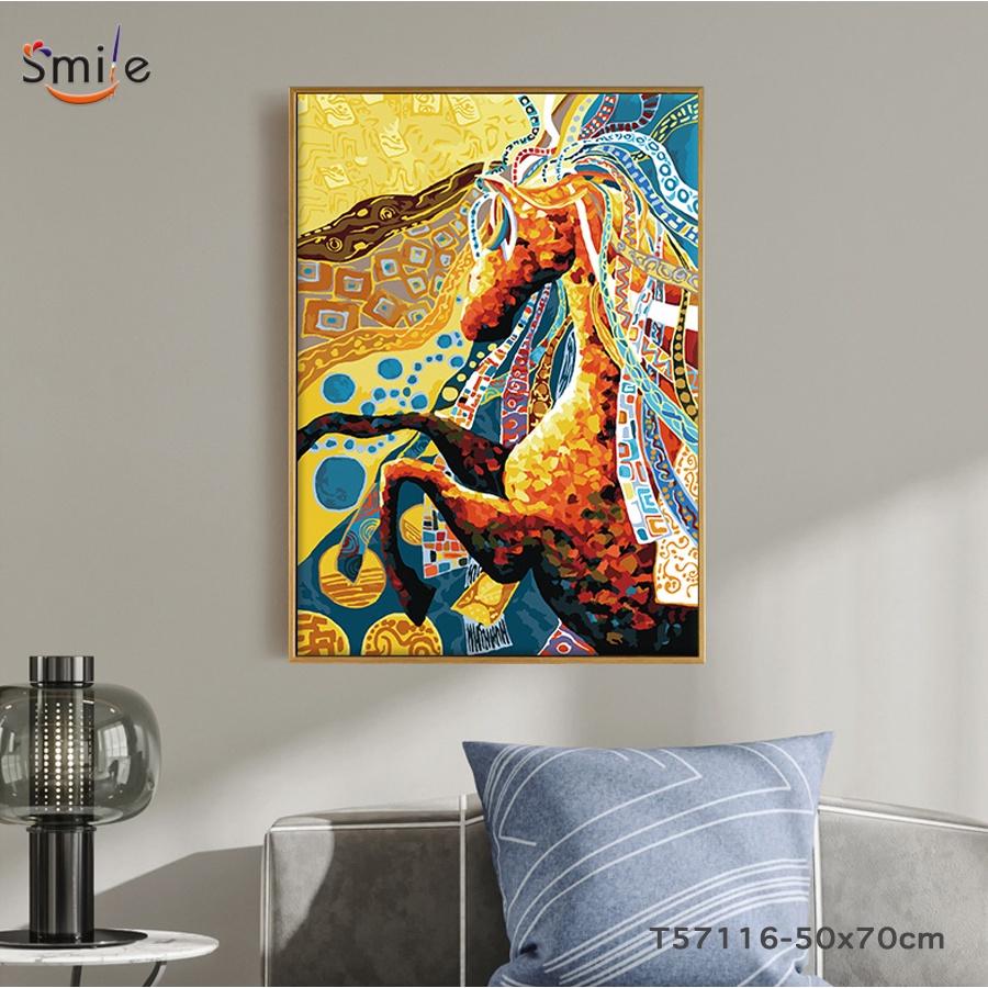 Tranh tô màu theo số Smile FMFP trừu tượng ngựa phi nước đại đã căng khung 50x70cm T57116