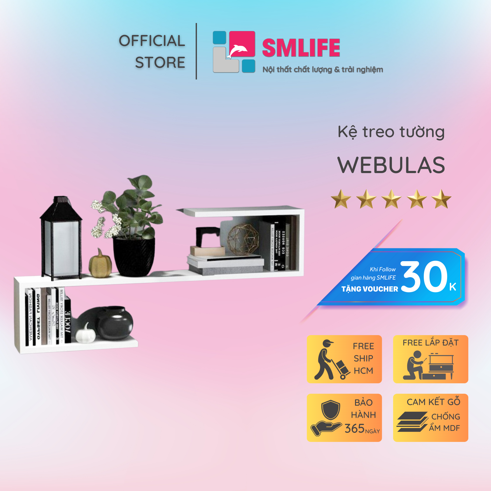 Kệ sách mini treo tường SMLIFE Webulas