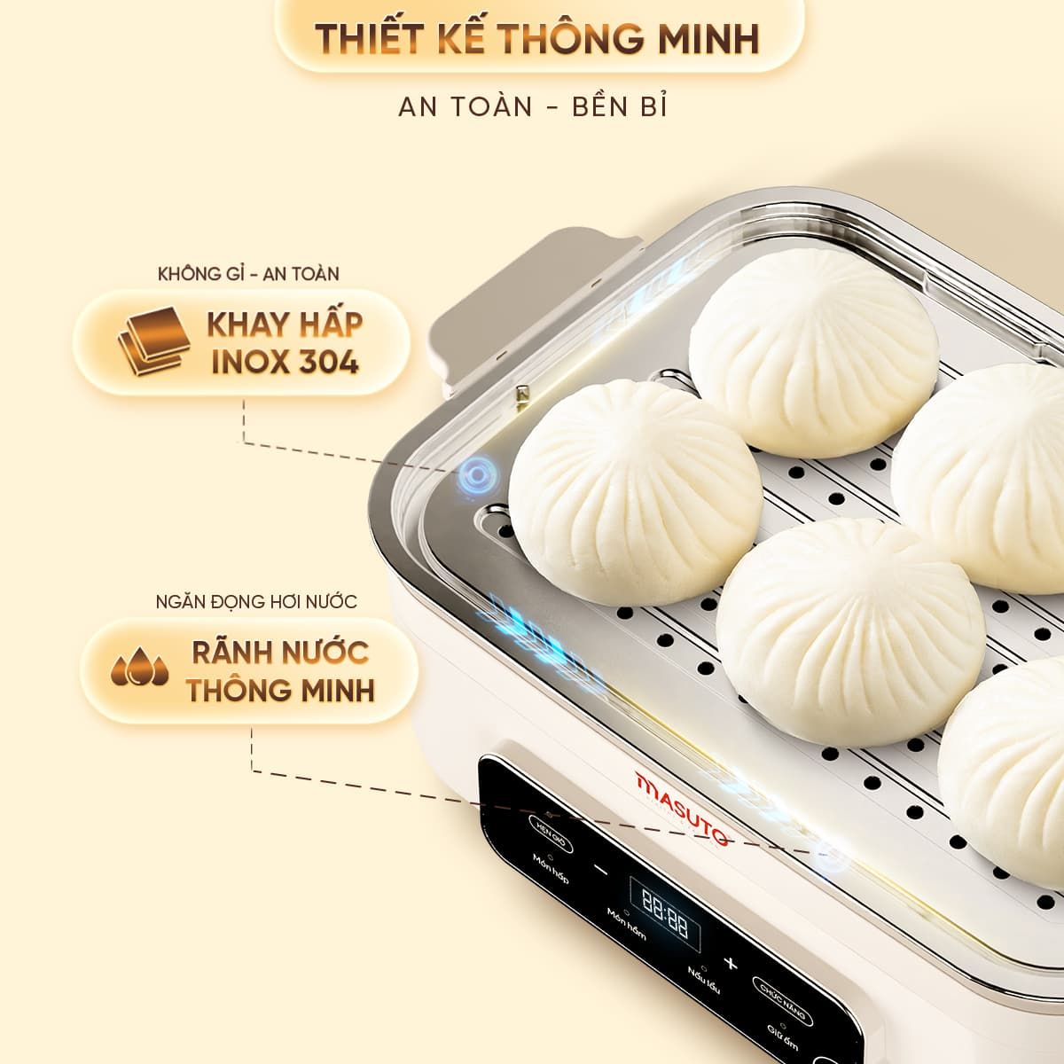 Nồi Lẩu Hấp Đa Năng 3in1 Masuto MSSteam - Vừa Lẩu, Vừa Hấp, Vừa Hầm, Công Suất 1500W, Dung Tích 14,5L, Hấp Gà Nguyên Con - Hàng chính hãng