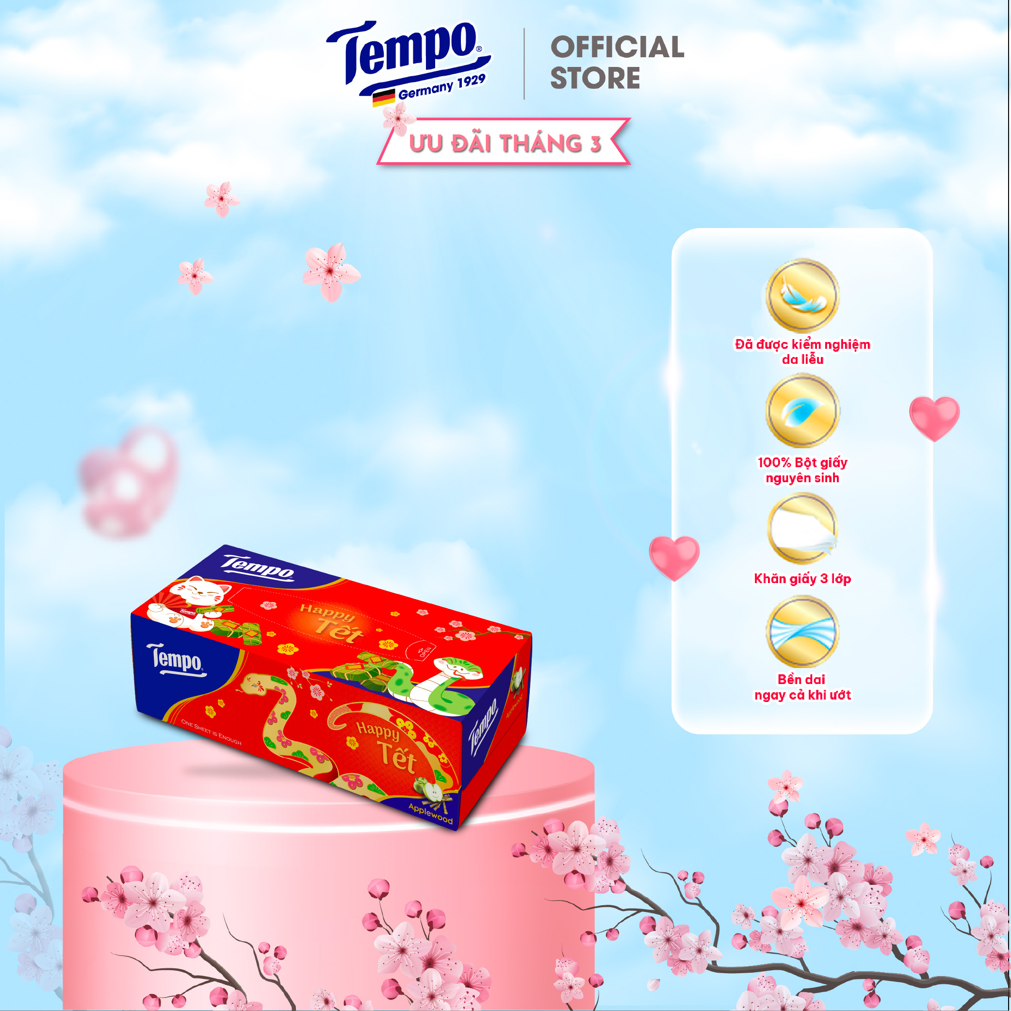 [HỘP TẾT LẺ] Khăn Giấy Rút Cao Cấp Tempo 4 Lớp Bền Dai, không kích ứng da - Thương hiệu Đức - An Toàn Cho Da