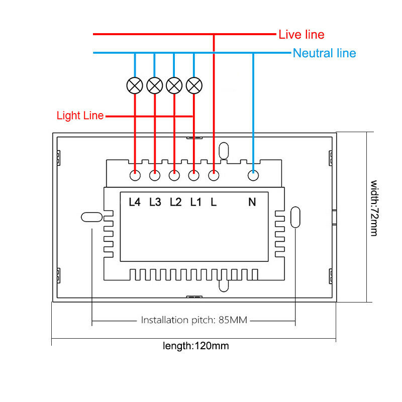 Công tắc Wifi thông minh cảm ứng 4 chạm HCN màu trắng + đế nổi gắn tường HCN - Hàng nhập khẩu