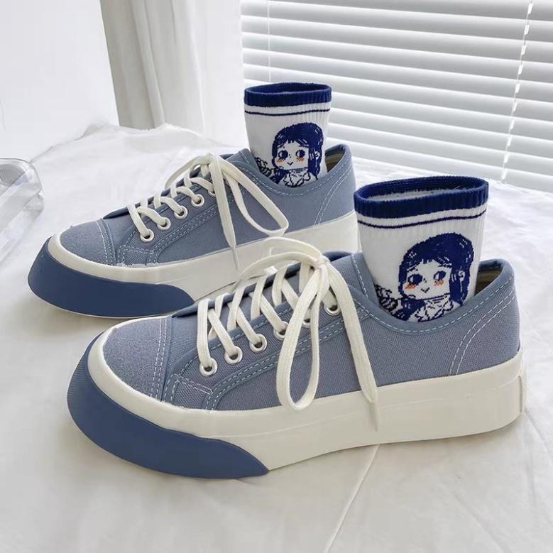 Giày nữ đế bằng bánh mì basic độn đế 4cm vải canvas bata mới hot phong cách retro ulzzang đẹp cá tính, Sneaker nữ 2021