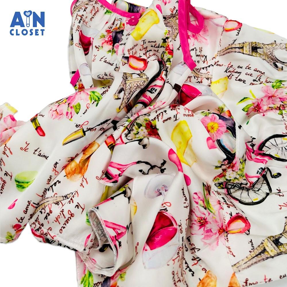 Bộ quần áo Ngắn bé gái hoạ tiết Paris Hồng Lụa Pháp - AICDBGIBCJQ0 - AIN Closet