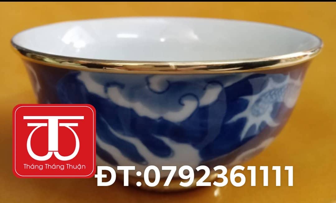 BỘ 6 BÁT VÀ BỘ 10 BÁT BỊT ĐỒNG VẼ LONG ẨN .ĐK BÁT 11,5CM
