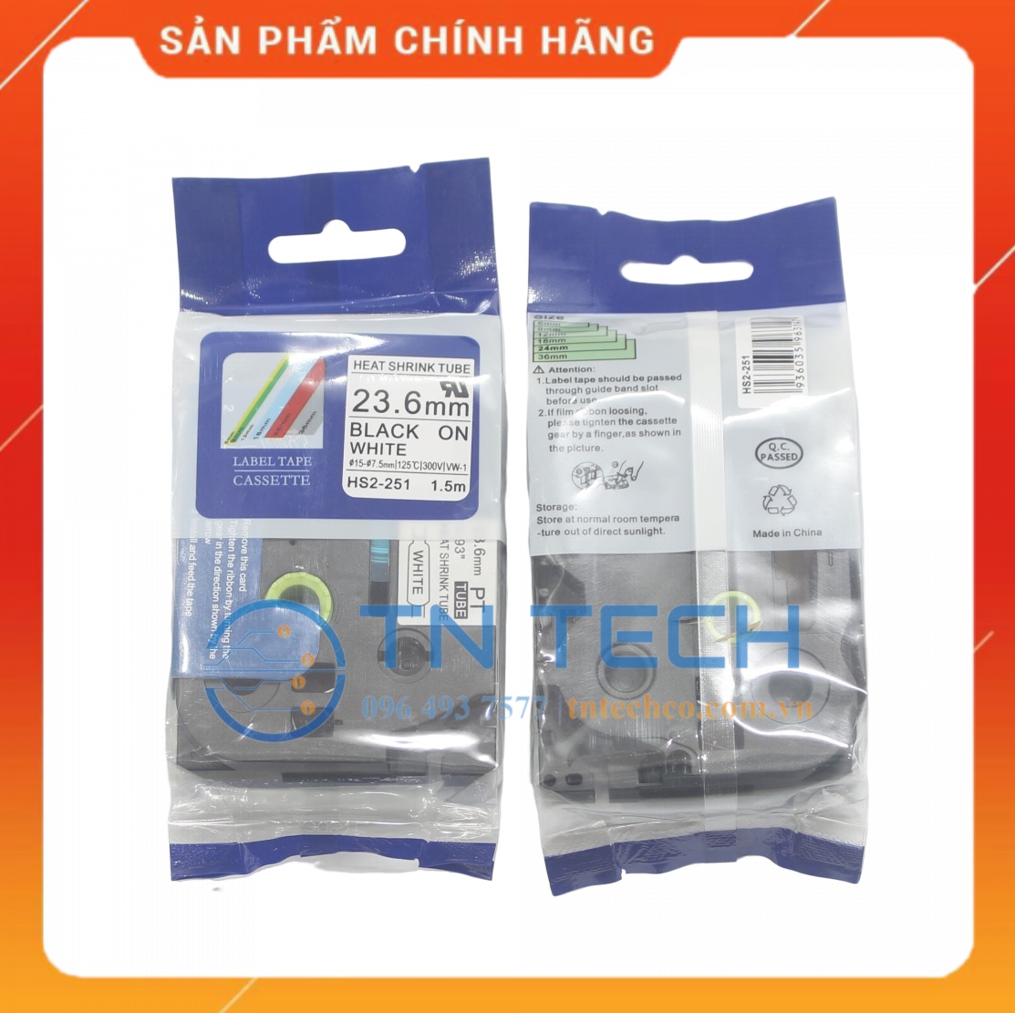 Ống co nhiệt HS2-251 - Đen nền trắng 23.6mm x 1.5m - Dùng cho máy in ống BROTHER - AIMO [Hàng nhập khẩu]