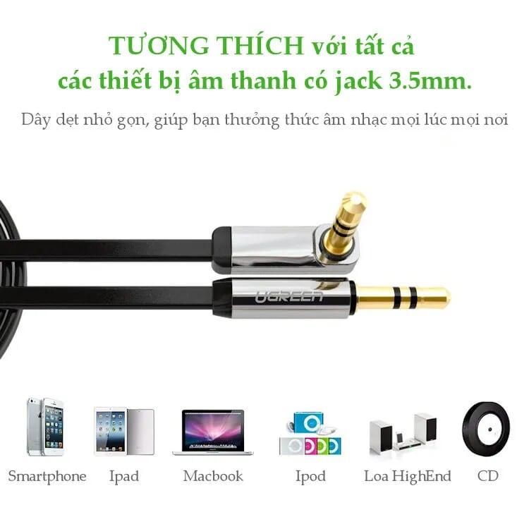 Ugreen UG10759AV119TK 2M màu Trắng Cáp âm thanh 2 đầu 3.5mm dương đầu vuông góc mạ vàng - HÀNG CHÍNH HÃNG