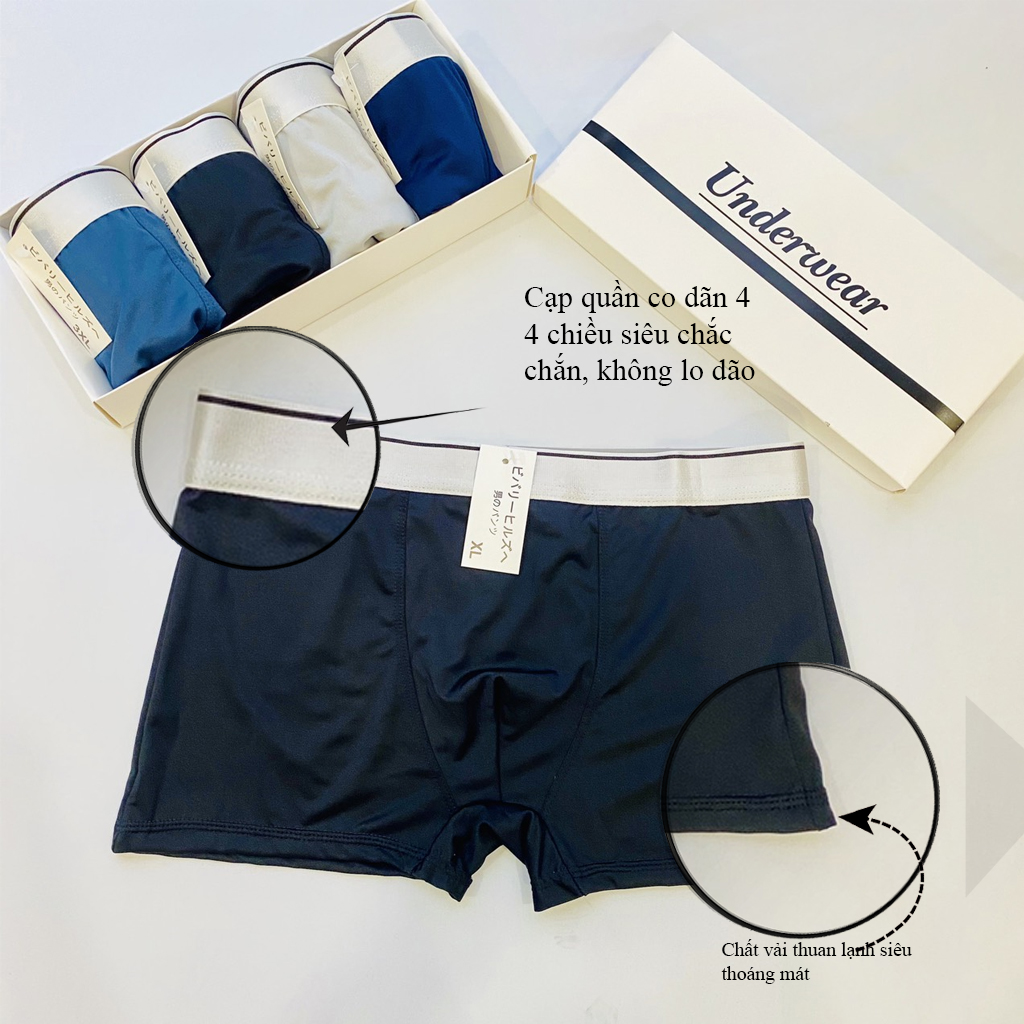 Combo 4 Quần lót nam boxer thun lạnh cạp trơn, quần sịp đùi nam thun lạnh thoáng mát,co dãn 4 chiều SDN01 PROMAN