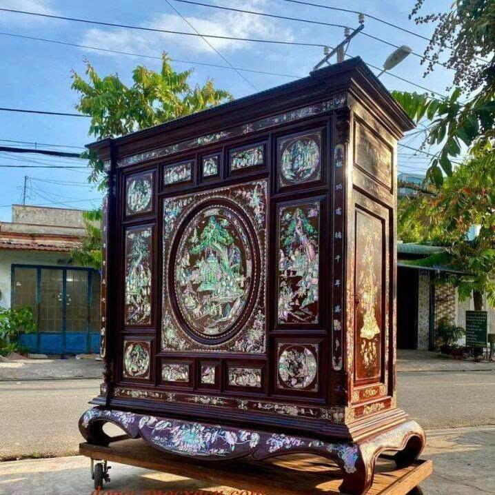 Cây Tủ Thờ Cẩn, TỦ THỜ GỖ CĂM XE , CẨN ỐC ĐẸP , TỦ THỜ CẨN THỜI XƯA - Màu đen